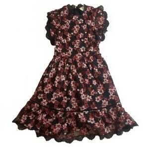 Kate Spade New York Black Lace & Pink Floral Desert Muse Tulle Mini Dress Sz 14